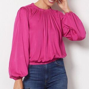 Anthropologie Cloth & Stone Luxe Satin Banded Blouse‎ Blue XS